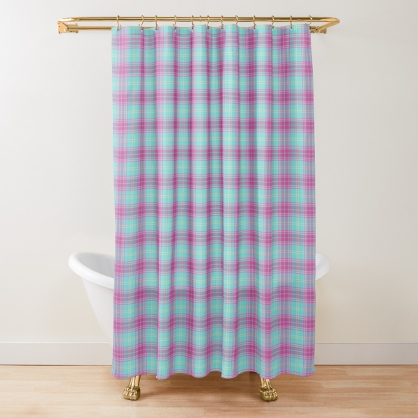 Hot pink and aqua plaid shower curtain