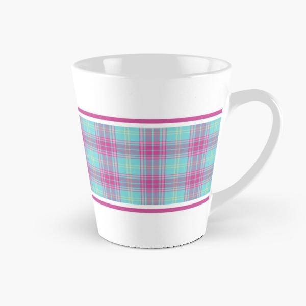 Hot pink and aqua plaid tall mug