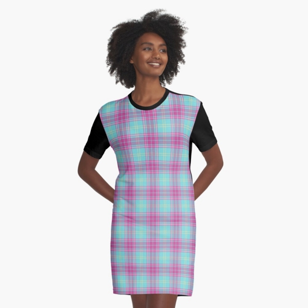 Hot pink and aqua plaid tee shirt dress