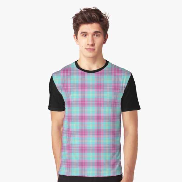 Hot pink and aqua plaid tee shirt