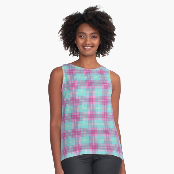 Hot pink and aqua plaid sleeveless top