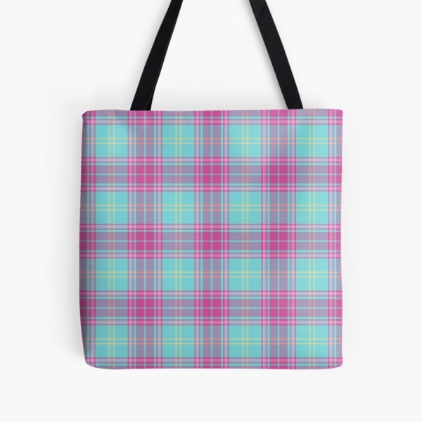 Hot pink and aqua plaid tote bag