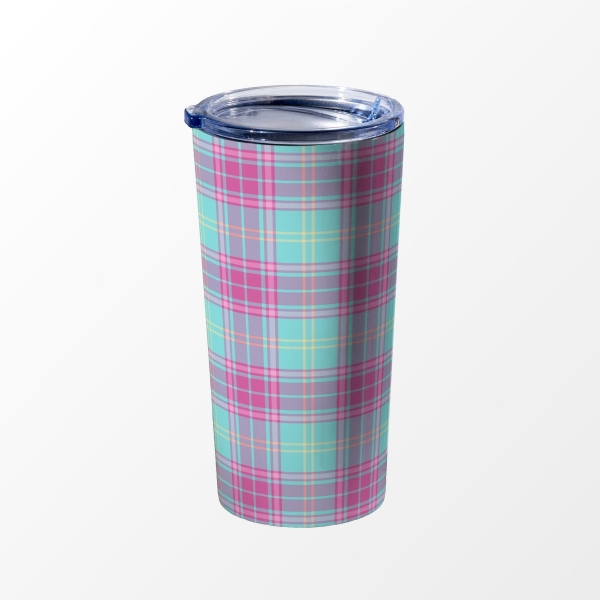 Hot pink and aqua plaid travel mug