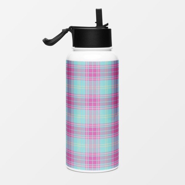 Hot pink and aqua plaid water jug