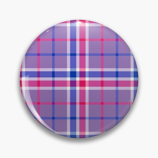 Lavender, magenta, and blue plaid pinback button