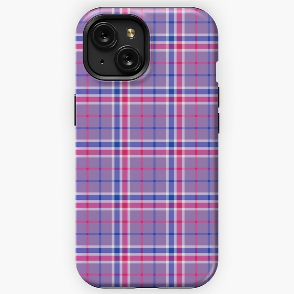 Lavender, magenta, and blue plaid iPhone case