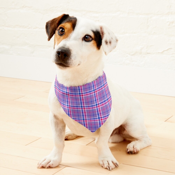 Lavender, magenta, and blue plaid pet bandana