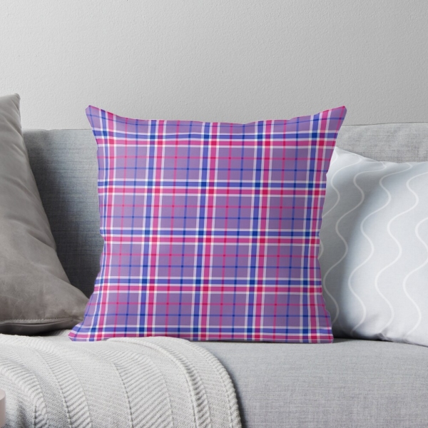 Lavender, magenta, and blue plaid throw pillow