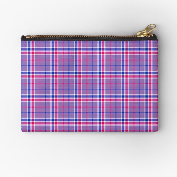 Lavender, magenta, and blue plaid accessory bag