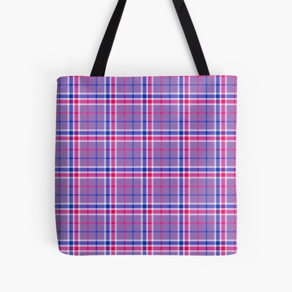 Lavender, magenta, and blue plaid tote bag