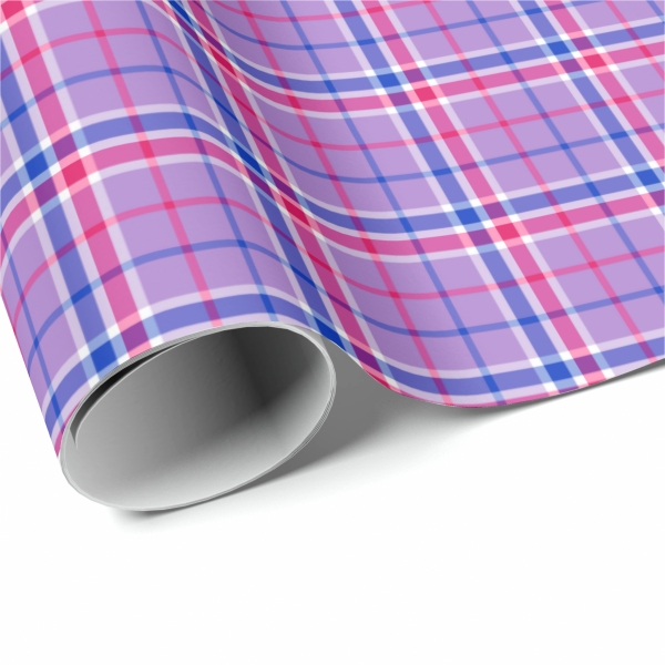 Lavender, magenta, and blue plaid wrapping paper