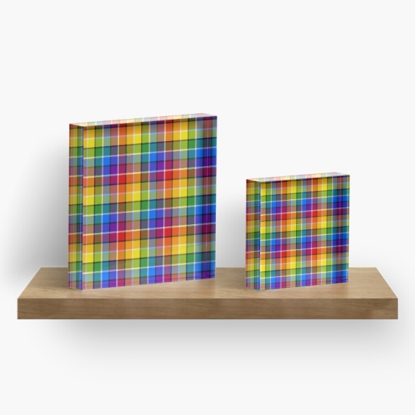 Bright rainbow plaid acrylic block