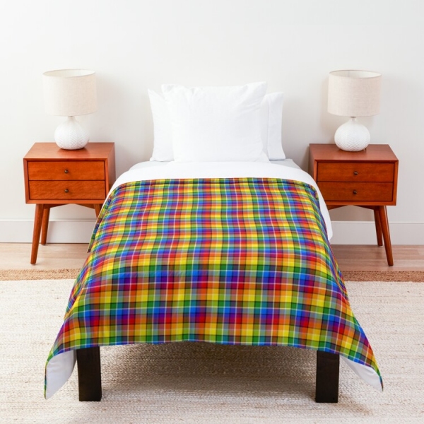 Bright rainbow plaid comforter