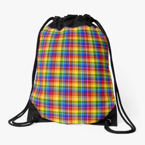 Bright rainbow plaid drawstring bag