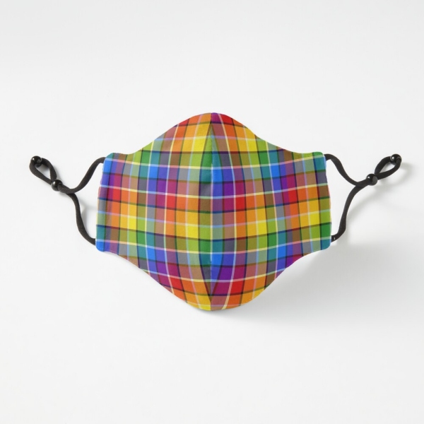 Bright rainbow plaid fitted face mask