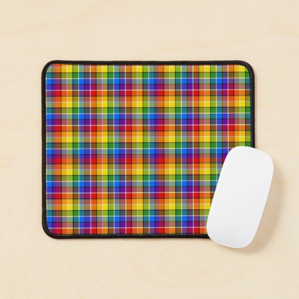 Bright rainbow plaid mouse pad