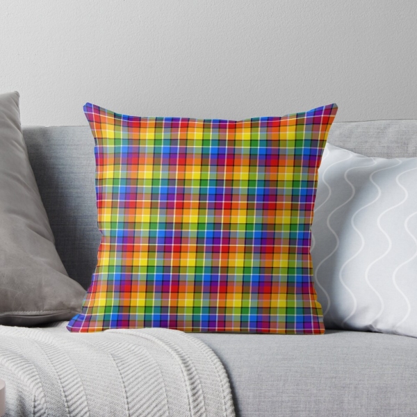 Bright rainbow plaid throw pillow