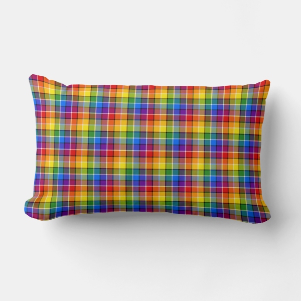 Bright rainbow plaid lumbar cushion