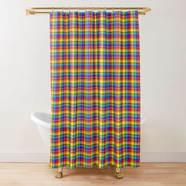 Bright rainbow plaid shower curtain