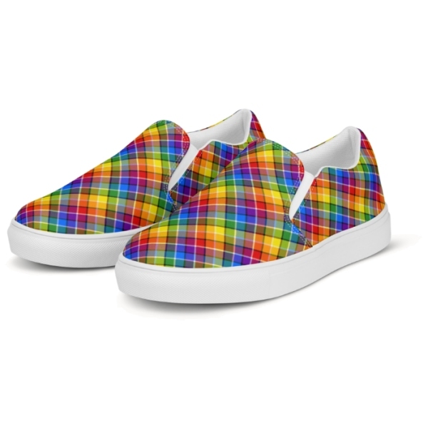 Bright rainbow plaid men's slip-on shoes