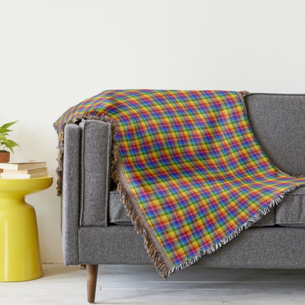 Bright rainbow plaid throw blanket