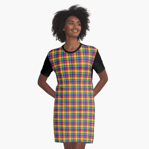 Bright rainbow plaid tee shirt dress