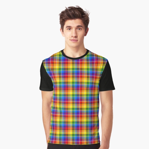 Bright rainbow plaid tee shirt