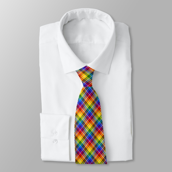 Bright rainbow plaid tie