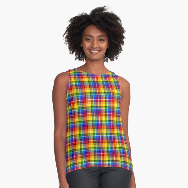 Bright rainbow plaid sleeveless top