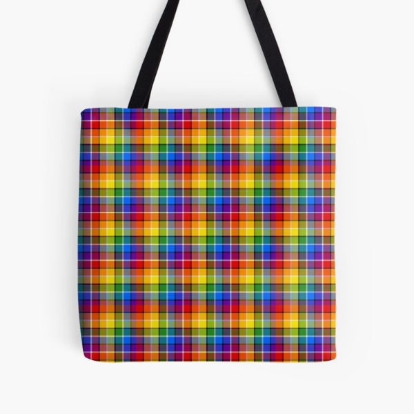 Bright rainbow plaid tote bag