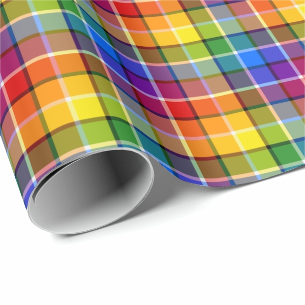 Bright rainbow plaid wrapping paper