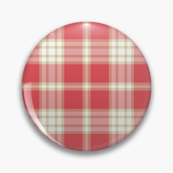 Coral pink plaid pinback button