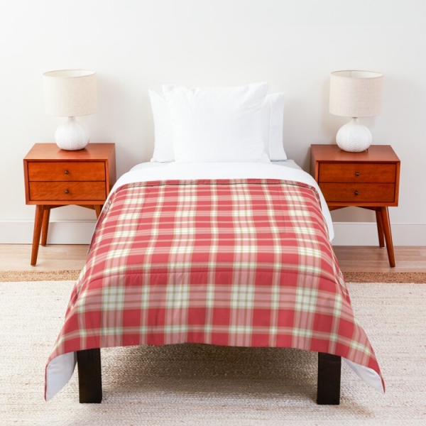 Coral pink plaid comforter