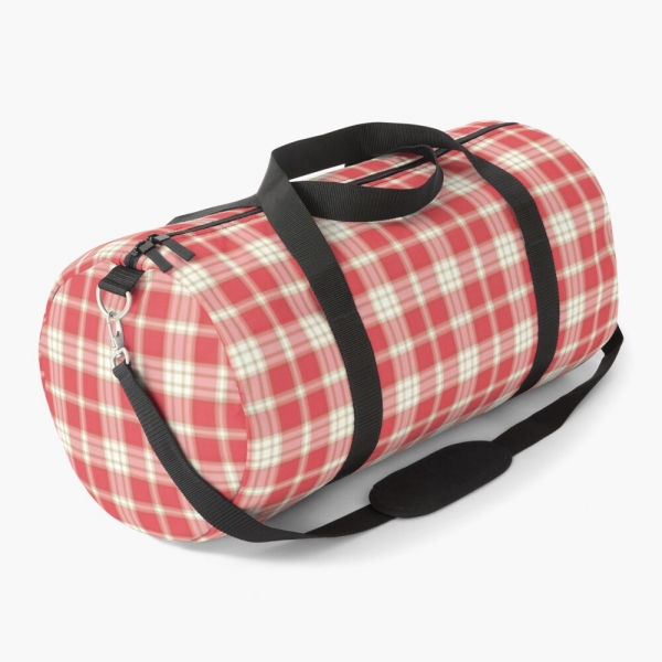 Coral pink plaid duffle bag