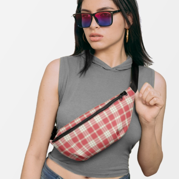 Coral Pink Plaid Fanny Pack