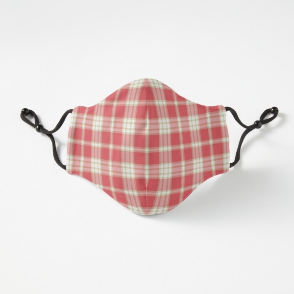 Coral pink plaid fitted face mask