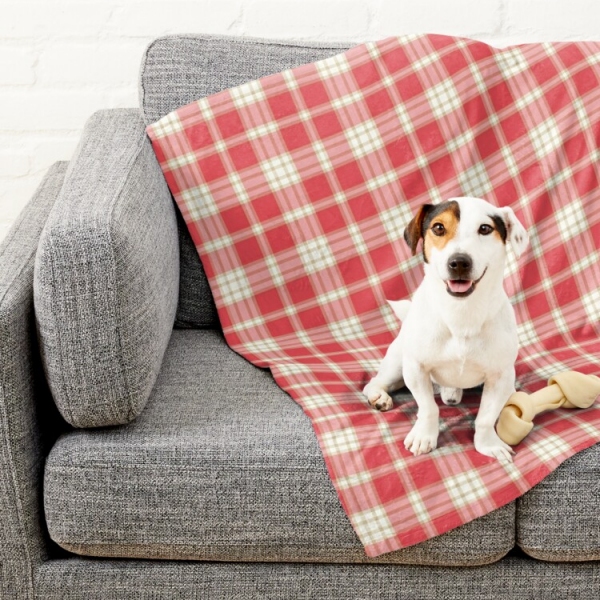 Coral pink plaid pet blanket