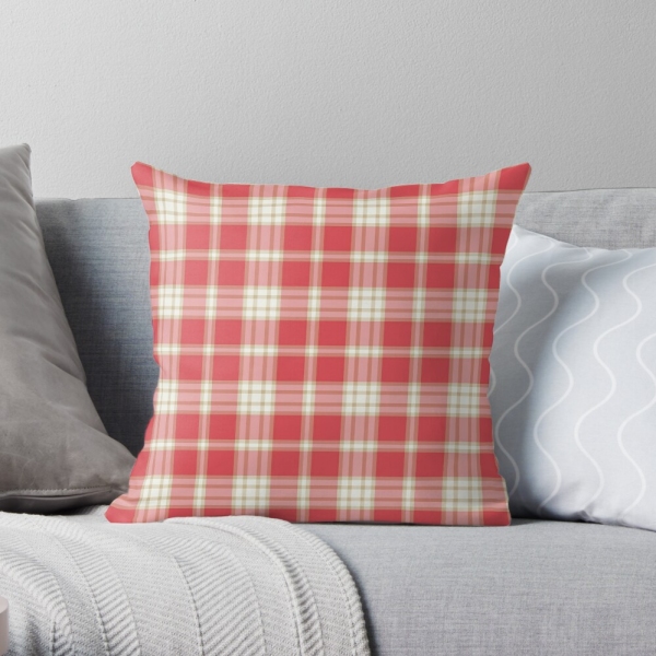 Coral pink plaid throw pillow