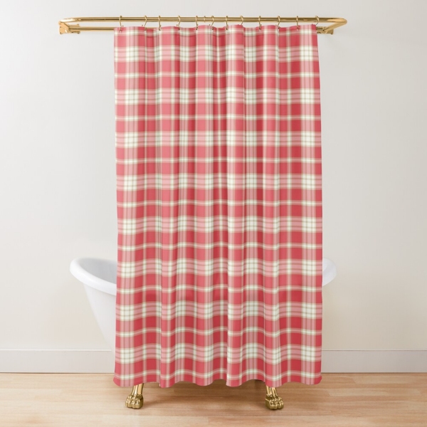 Coral pink plaid shower curtain