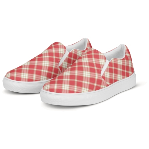 Coral pink plaid men's slip-on shoes