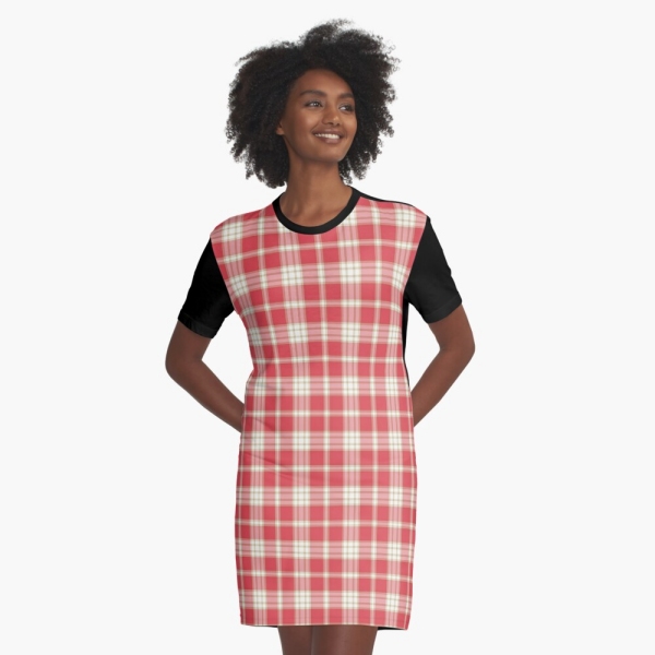 Coral pink plaid tee shirt dress