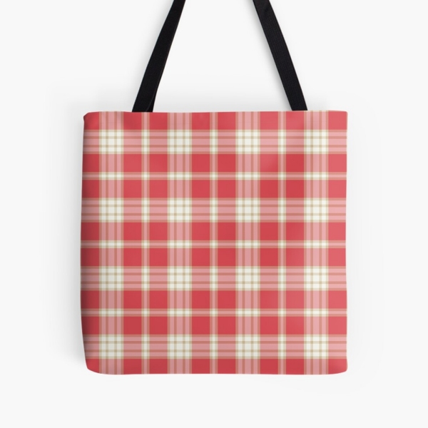 Coral pink plaid tote bag