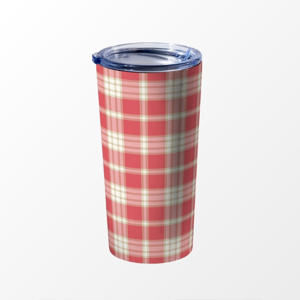 Coral pink plaid travel mug