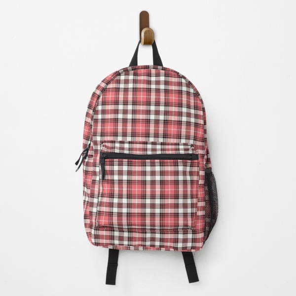 Coral Pink, Black, and White Plaid Backpack