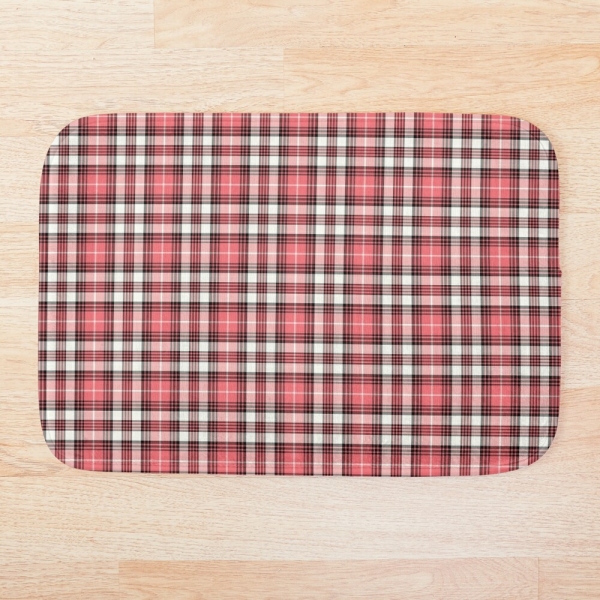 Coral pink, black, and white plaid floor mat