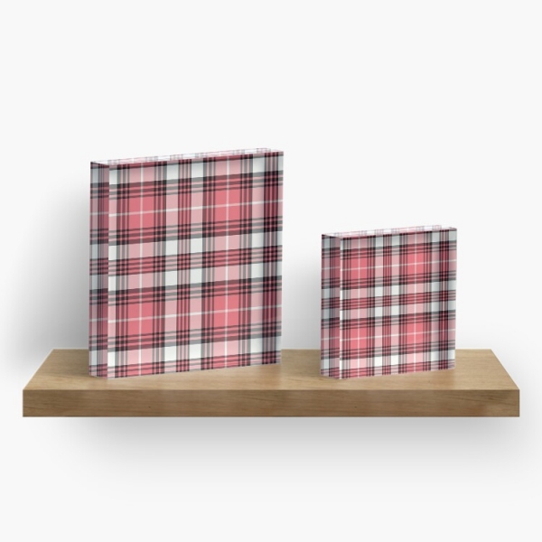 Coral pink, black, and white plaid acrylic block