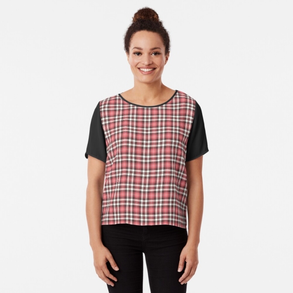 Coral Pink, Black, and White Plaid Top