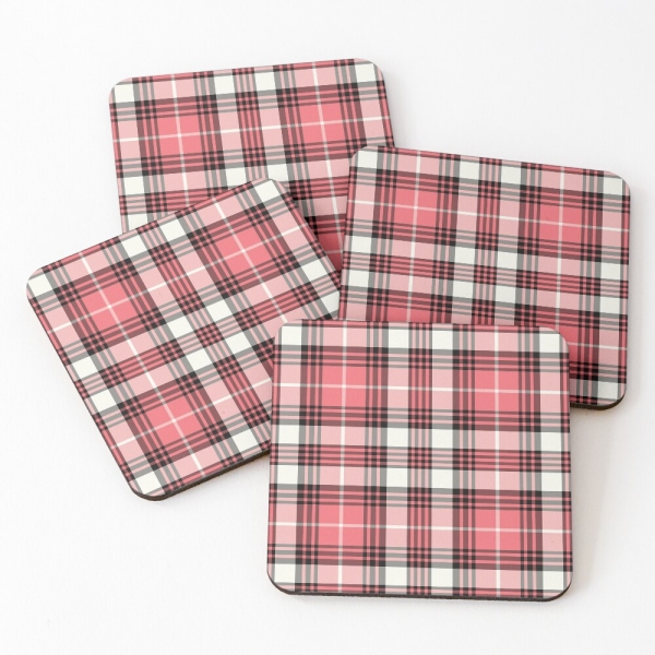 Coral Pink, Black, and White Plaid Coasters