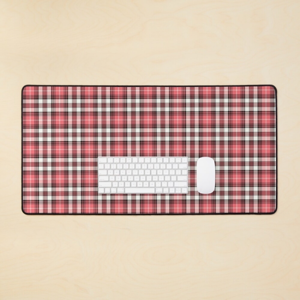 Coral Pink, Black, and White Plaid Desk Mat
