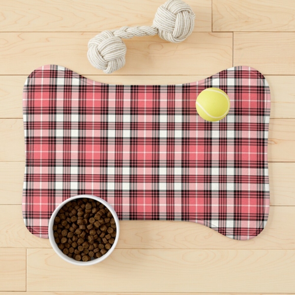 Coral pink, black, and white plaid pet mat